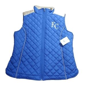 Carl Banks Quilted Vest Jacket Kansas City Royals Baseball Blue Adult Lg